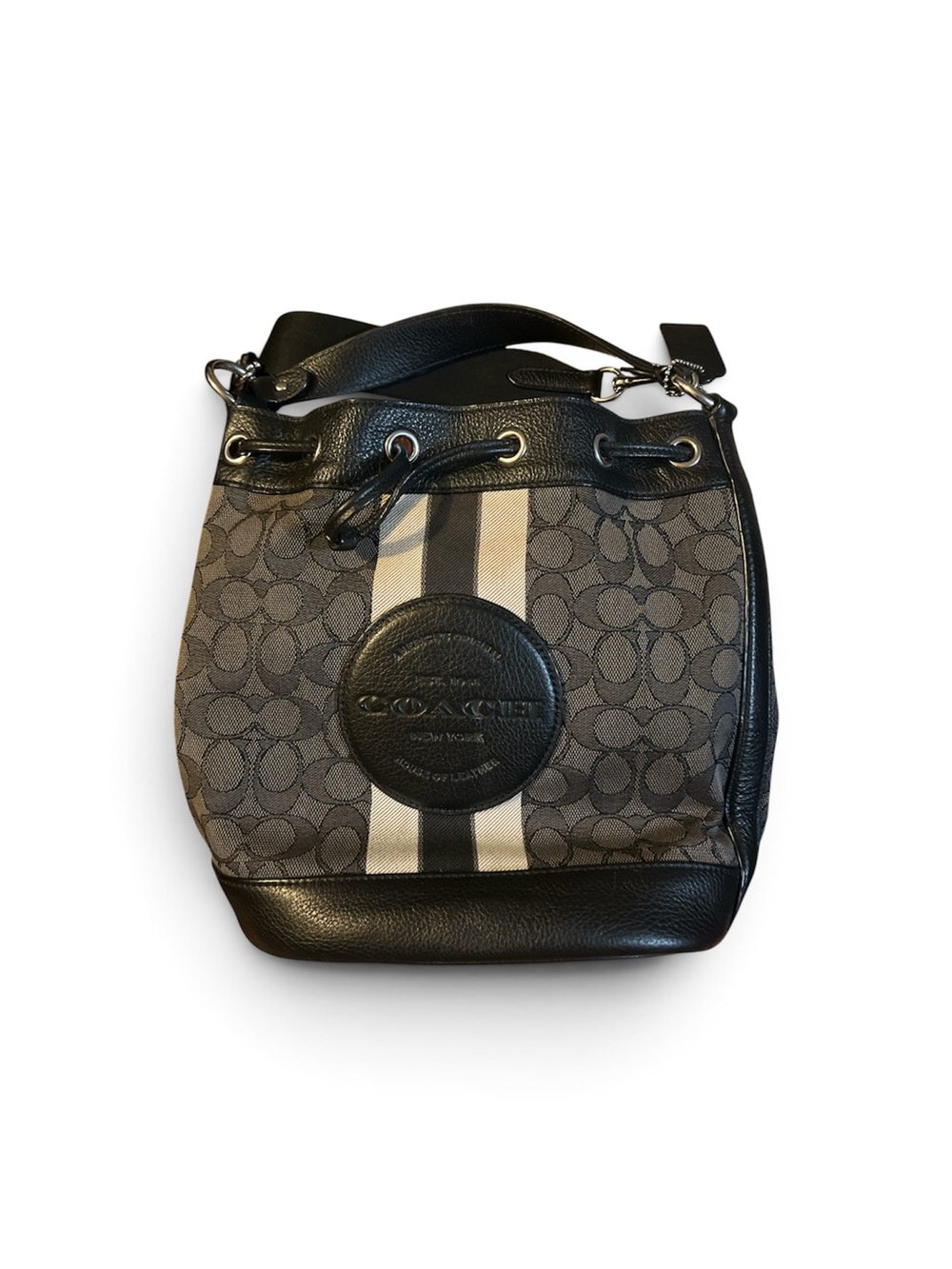 Coach  Signature Bucket Bag - Black, Tan Stripe
